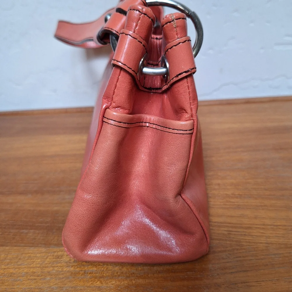 Vintage Kenneth Cole Leather Shoulder Bag Baguette Wide Strap Coral Pink